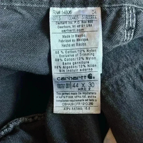 Carhartt Duck Flame Resistant 8-Pocket Utility Work Pants Black 44x30 NFPA 2112 - Picture 8 of 12